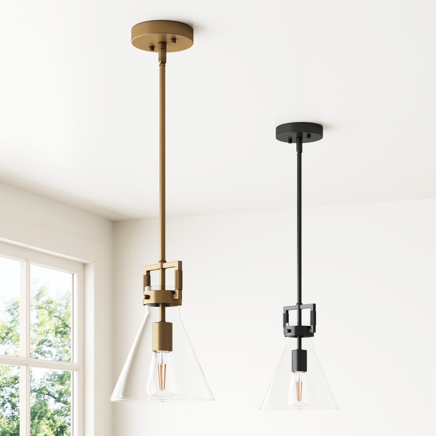 Nathan James Vincent Glass Pendant Lighting, Hanging Light Fixture with Adjustable Stem and Clear Shade