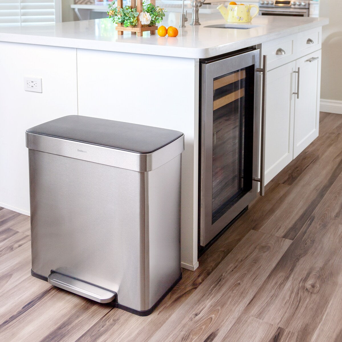 Poubelle de recyclage rectangulaire Qualiazero 16 gal (unité double 8 gal) - Acier inoxydable