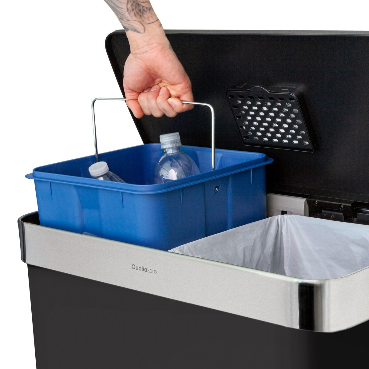 Poubelle de recyclage rectangulaire Qualiazero 16 gal (unité double 8 gal) - Acier inoxydable