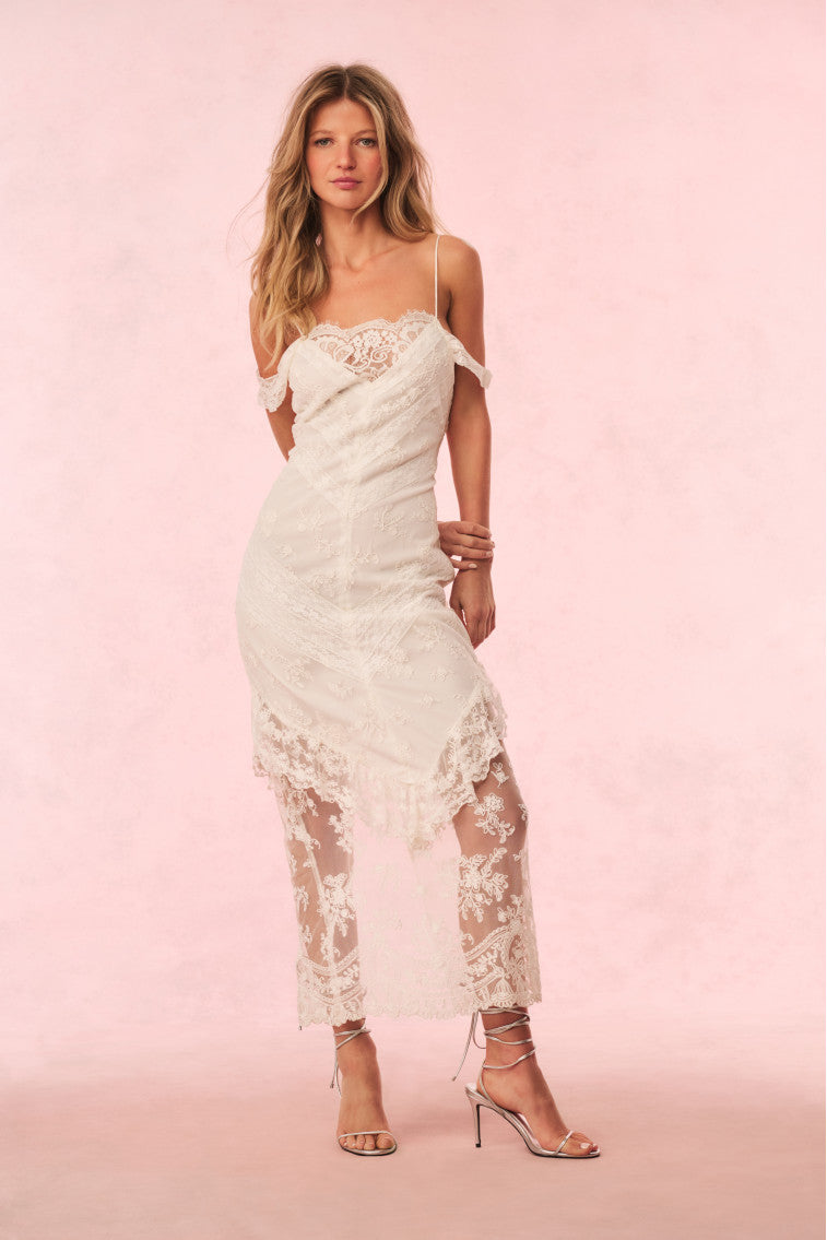 Robe longue en dentelle à épaules dénudées Riville
