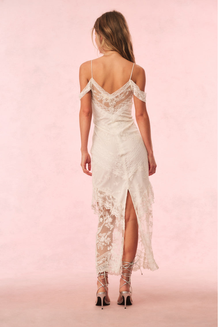 Robe longue en dentelle à épaules dénudées Riville
