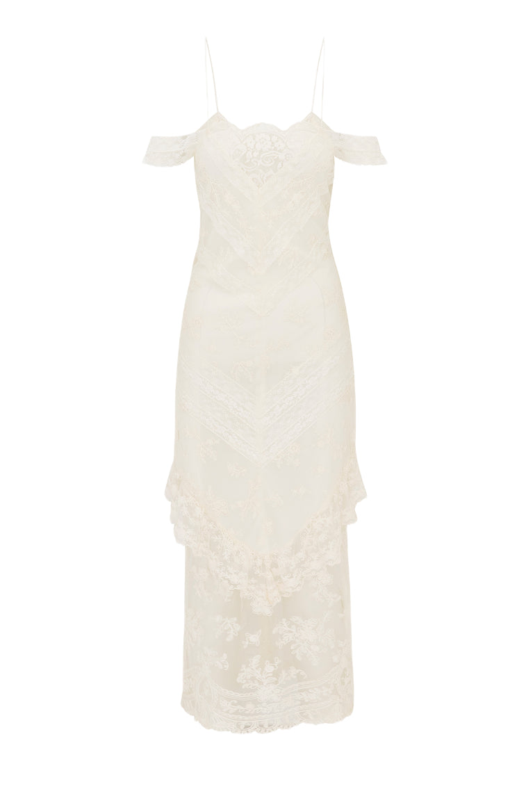 Robe longue en dentelle à épaules dénudées Riville