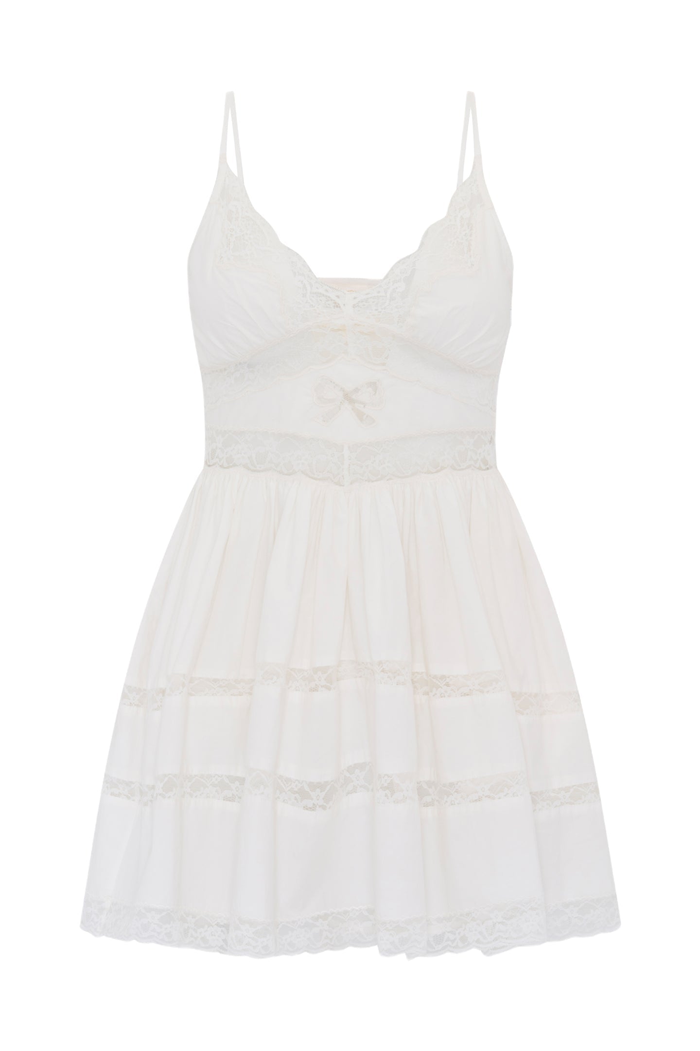 Robe courte en dentelle de coton Zima avec nœud - BLANC OPTIQUE