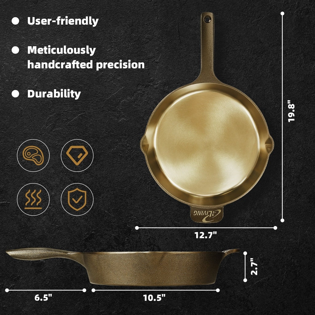iLiving Seasoned Modern Heirloom Mirror Polished Cast Iron Skillet Pan 12 (2.7/3.7L)