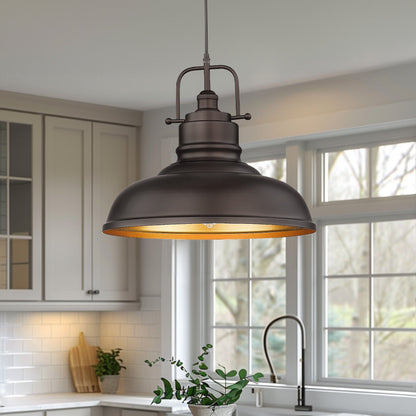 1-Light Industrial Farmhouse Metal Dome Pendant Light, Oil Rubbed Bronze Finish