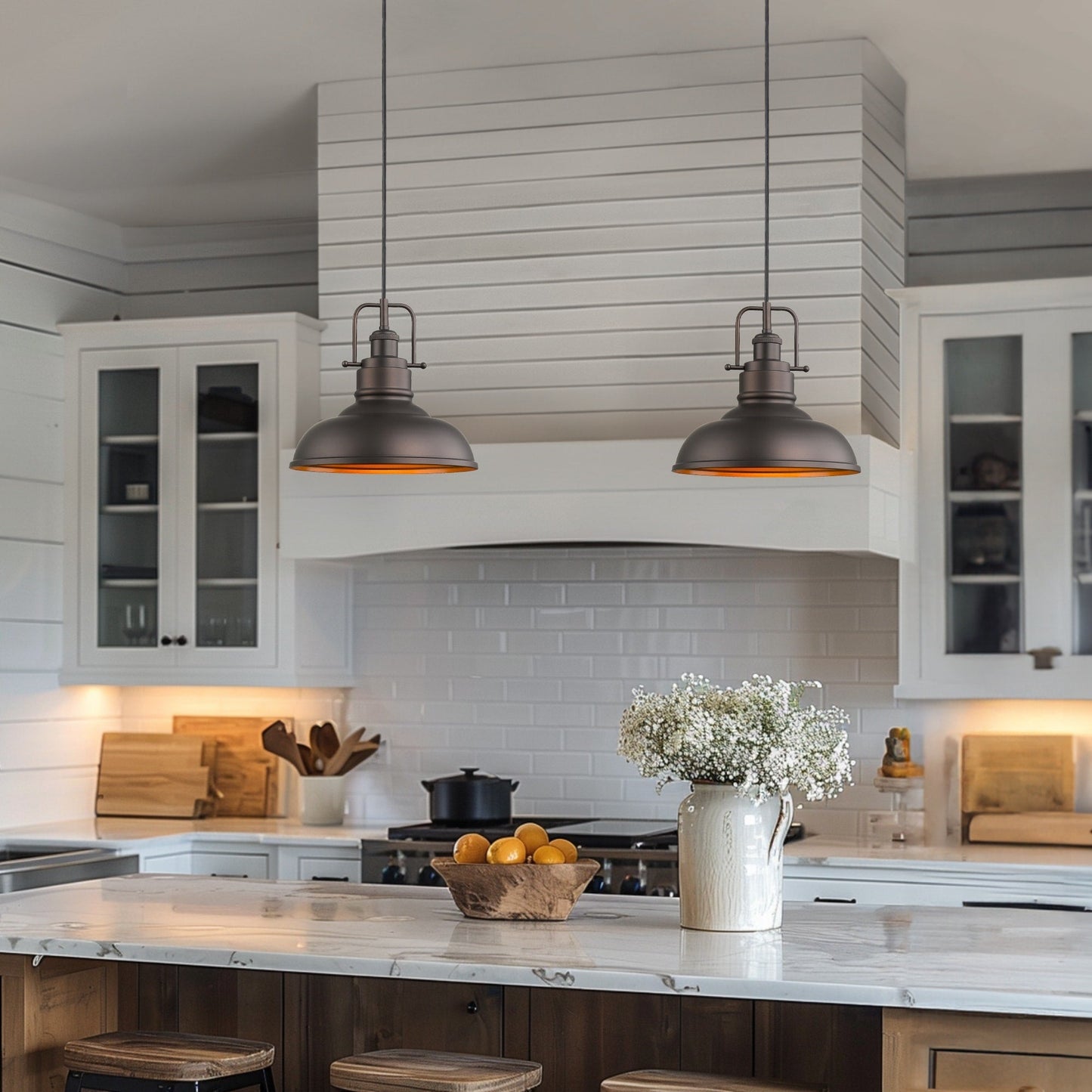 1-Light Industrial Farmhouse Metal Dome Pendant Light, Oil Rubbed Bronze Finish