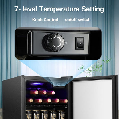 Réfrigérateur à boissons de 1,3 pi³ - Mini-réfrigérateur pour 48 canettes et 12 bouteilles, porte en verre, commande par bouton