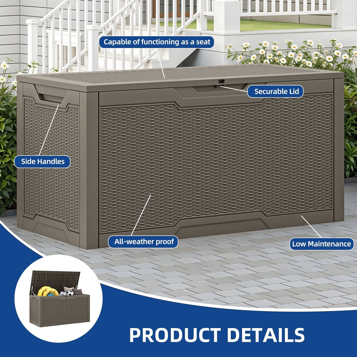 100 Gallon Outdoor Storage Waterproof Deck Box - N/A