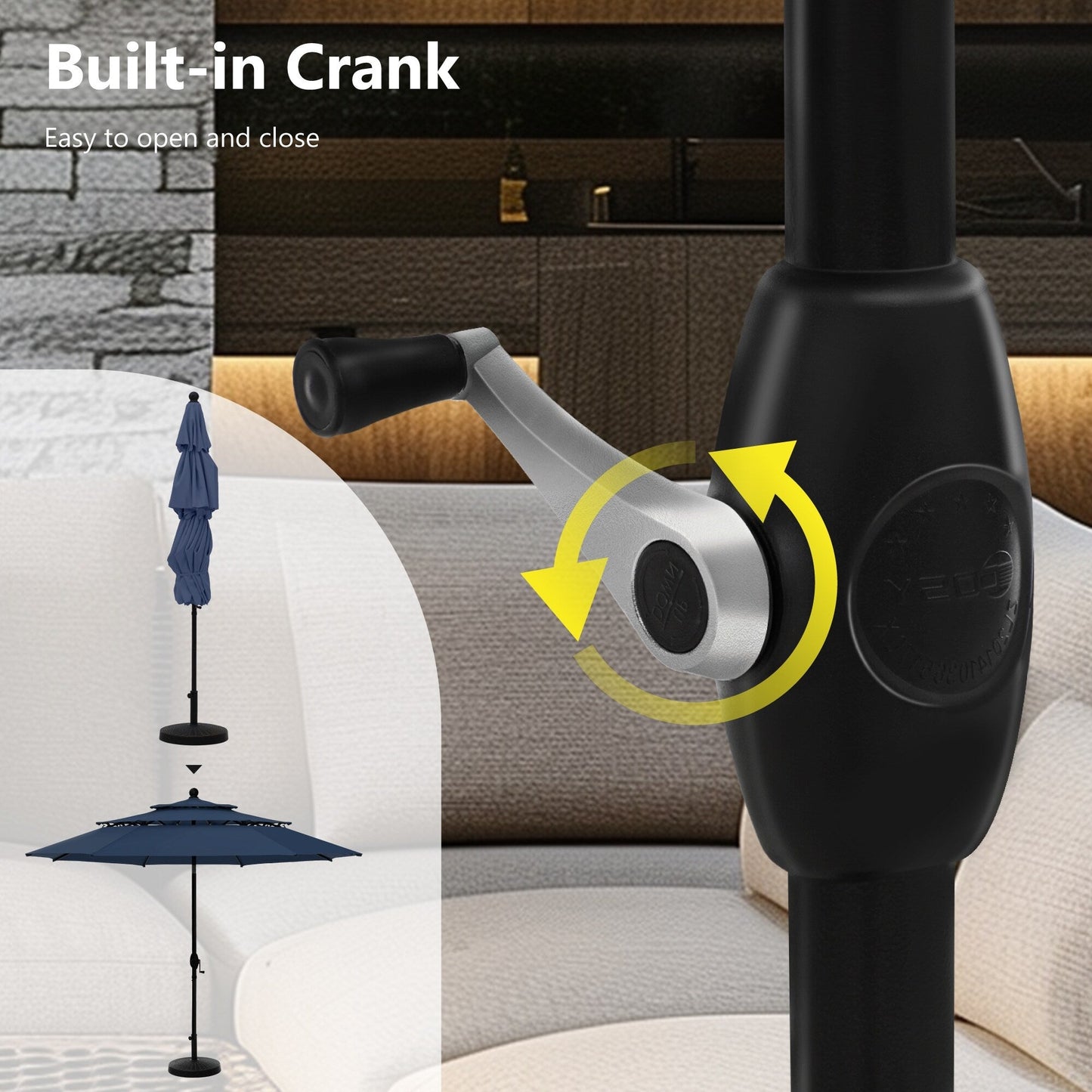 Parasol de terrasse inclinable à 3 niveaux de 10 pieds de MAISON ARTS, parasol d'extérieur à double ventilation avec lumières LED