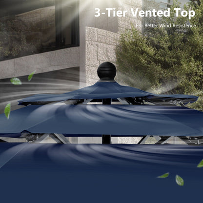 Parasol de terrasse inclinable à 3 niveaux de 10 pieds de MAISON ARTS, parasol d'extérieur à double ventilation avec lumières LED