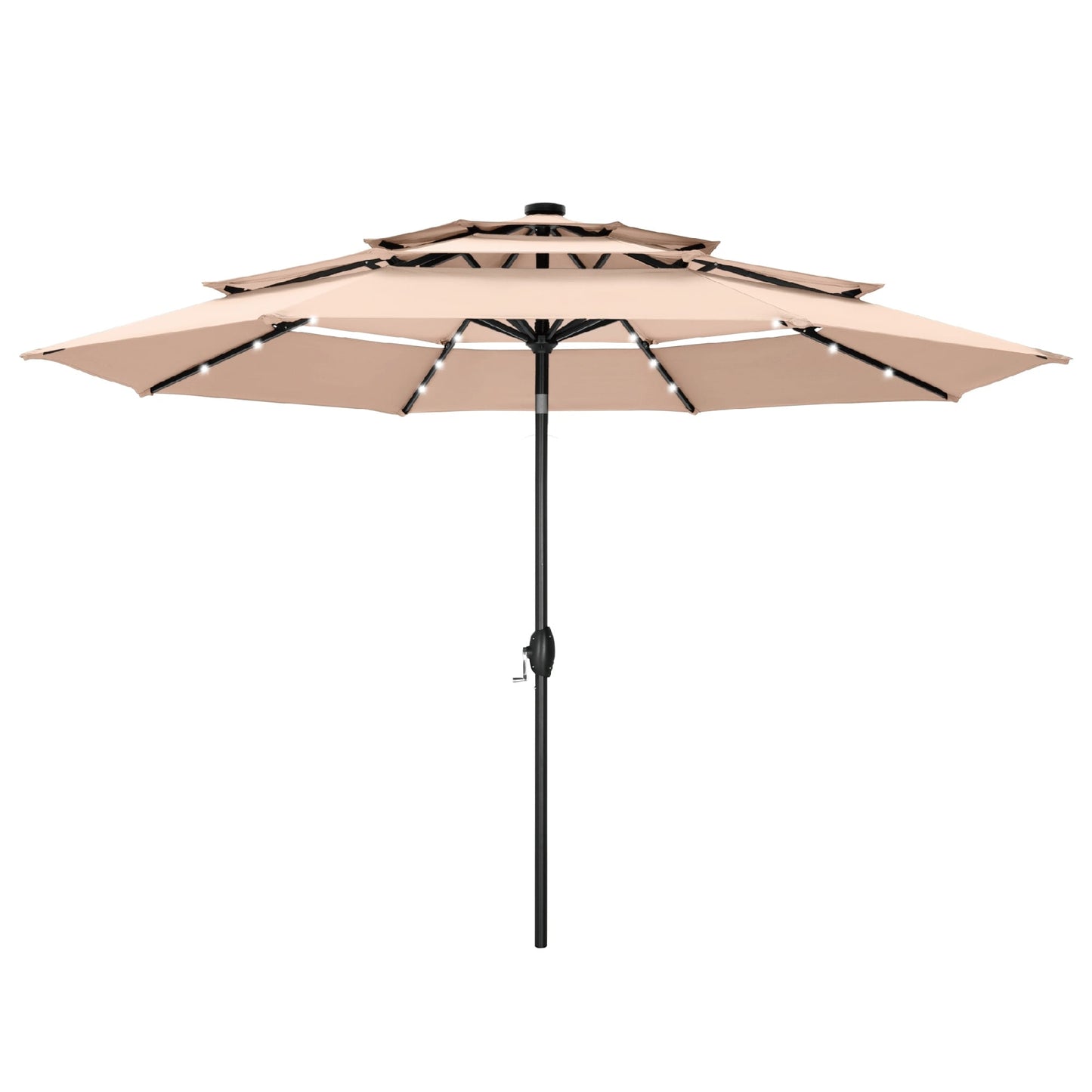 Parasol de terrasse inclinable à 3 niveaux de 10 pieds de MAISON ARTS, parasol d'extérieur à double ventilation avec lumières LED