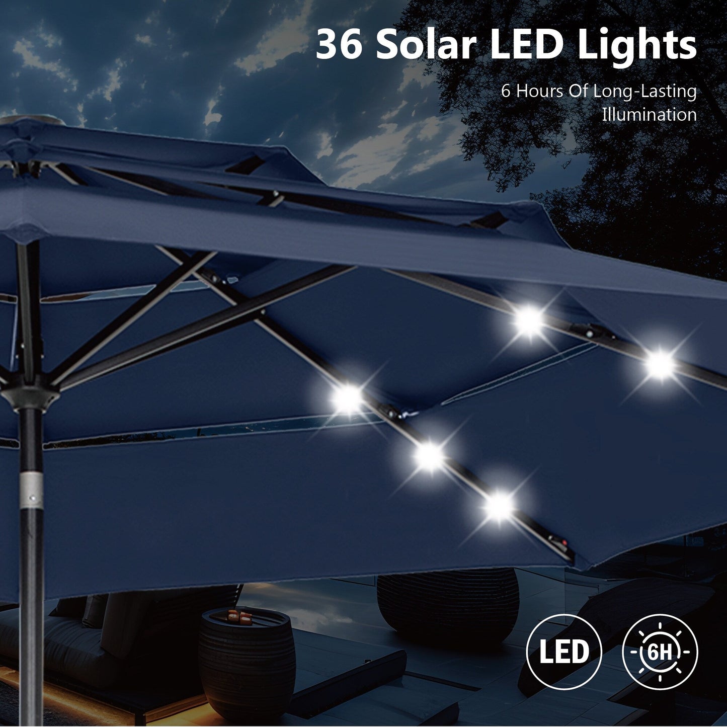 Parasol de terrasse inclinable à 3 niveaux de 10 pieds de MAISON ARTS, parasol d'extérieur à double ventilation avec lumières LED