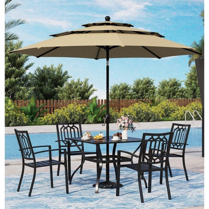 MAISON ARTS 10ft 3 Tiers Patio Outdoor Umbrella Matched with most Patio Table with Ventilation Auto-tilt and Crank Lift