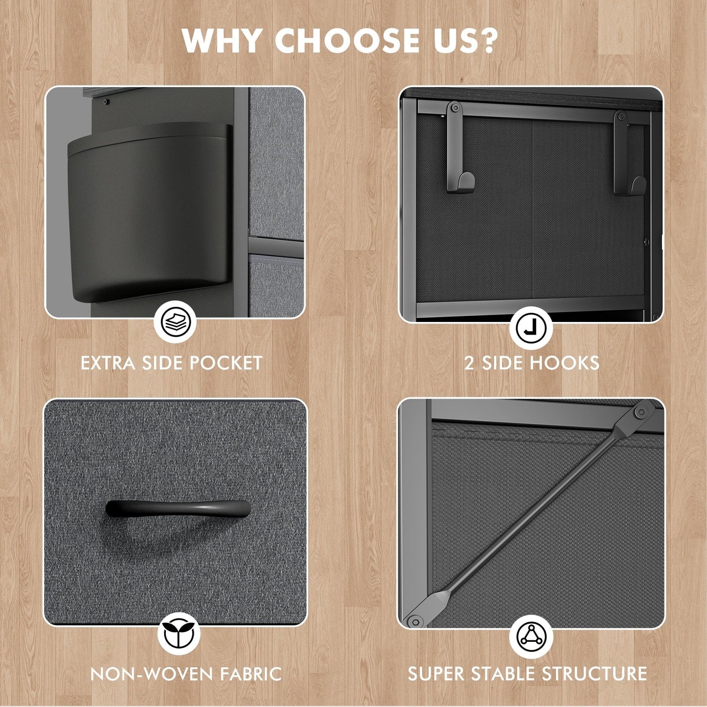 Commode haute en tissu à 12 tiroirs pour chambre à coucher