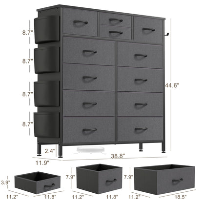 Commode haute en tissu à 12 tiroirs pour chambre à coucher