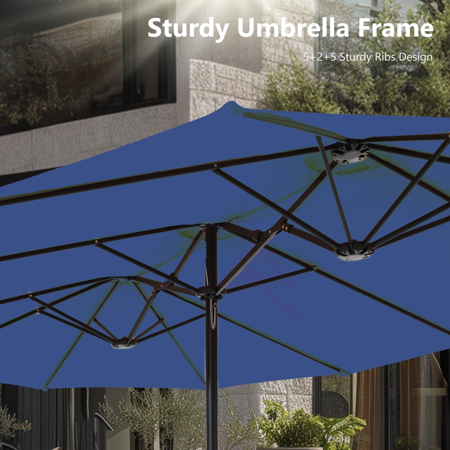 Parasol double extra large de 15 pieds pour patio double face de MAISON ARTS avec base incluse