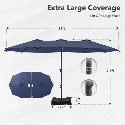 Parasol double extra large de 15 pieds pour patio double face de MAISON ARTS avec base incluse