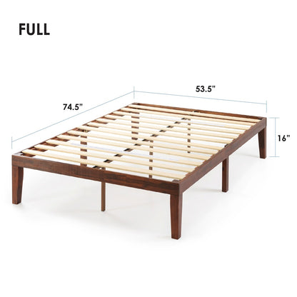 Cadre de lit plateforme classique en bois massif de 16 pouces, disponible en plusieurs finitions