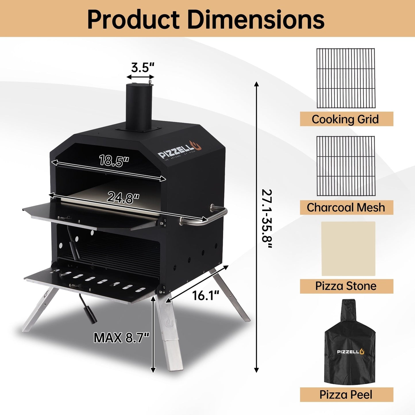 Four à pizza d'extérieur à 2 couches, four à pizza au feu de bois, gril à pizza d'extérieur pour camping - 16 pouces
