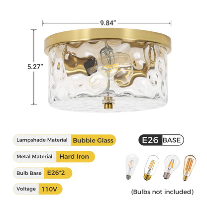 2-Light Flush Mount Ceiling Light with Clear Hammered Glass