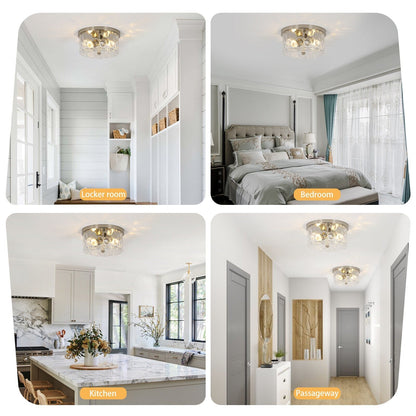 2-Light Flush Mount Ceiling Light with Clear Hammered Glass