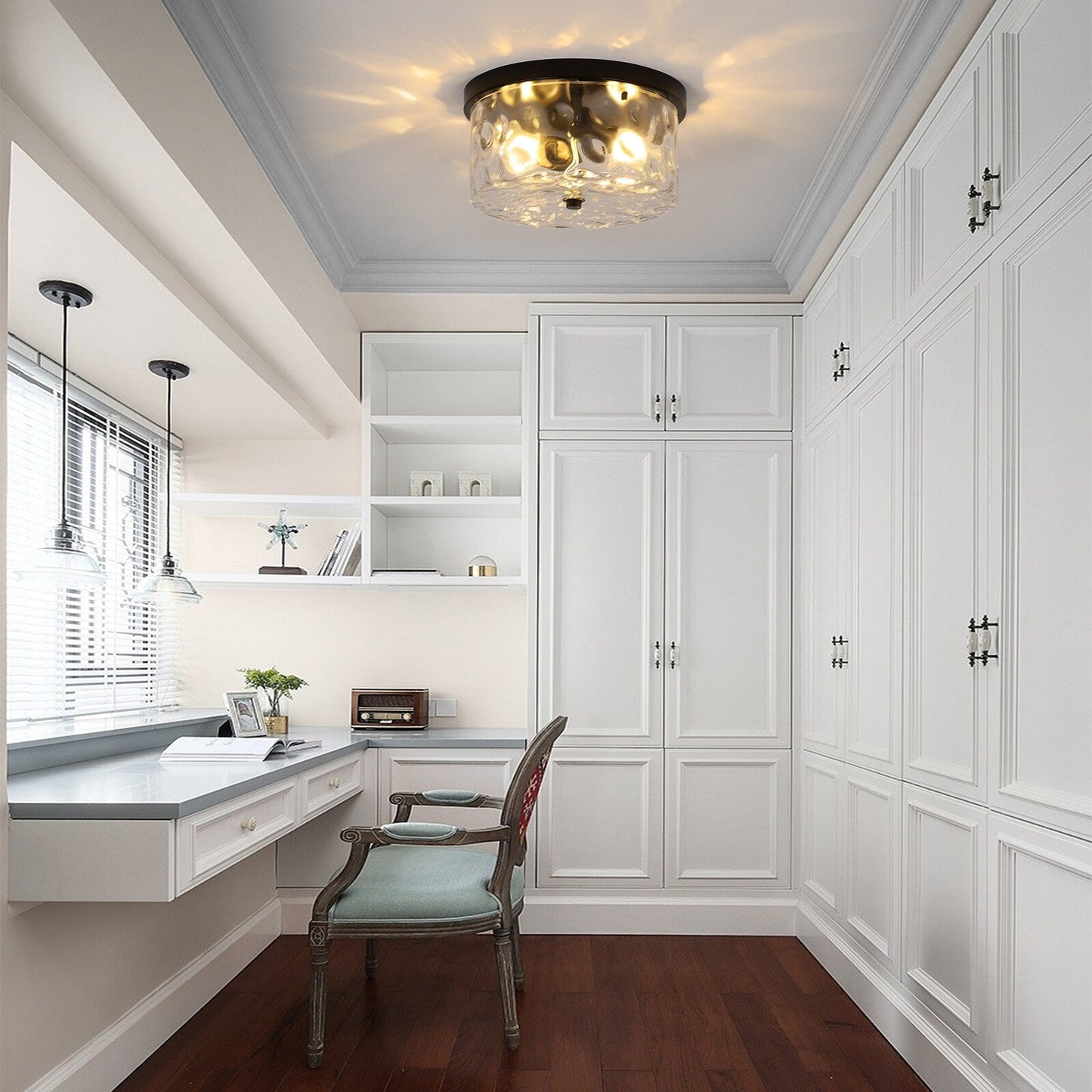 2-Light Flush Mount Ceiling Light with Clear Hammered Glass