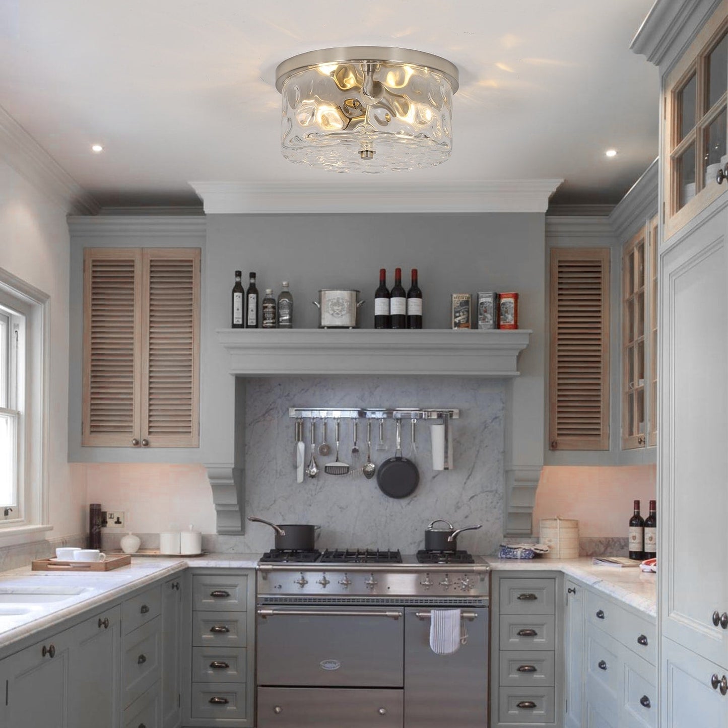 2-Light Flush Mount Ceiling Light with Clear Hammered Glass