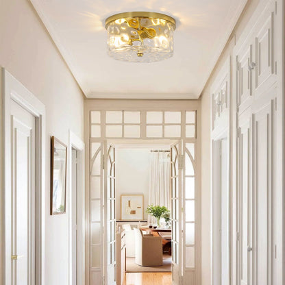 2-Light Flush Mount Ceiling Light with Clear Hammered Glass