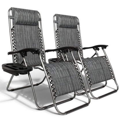 2-Piece Zero Gravity Lounge Chair Portable Folding Chairs with Cup Holder