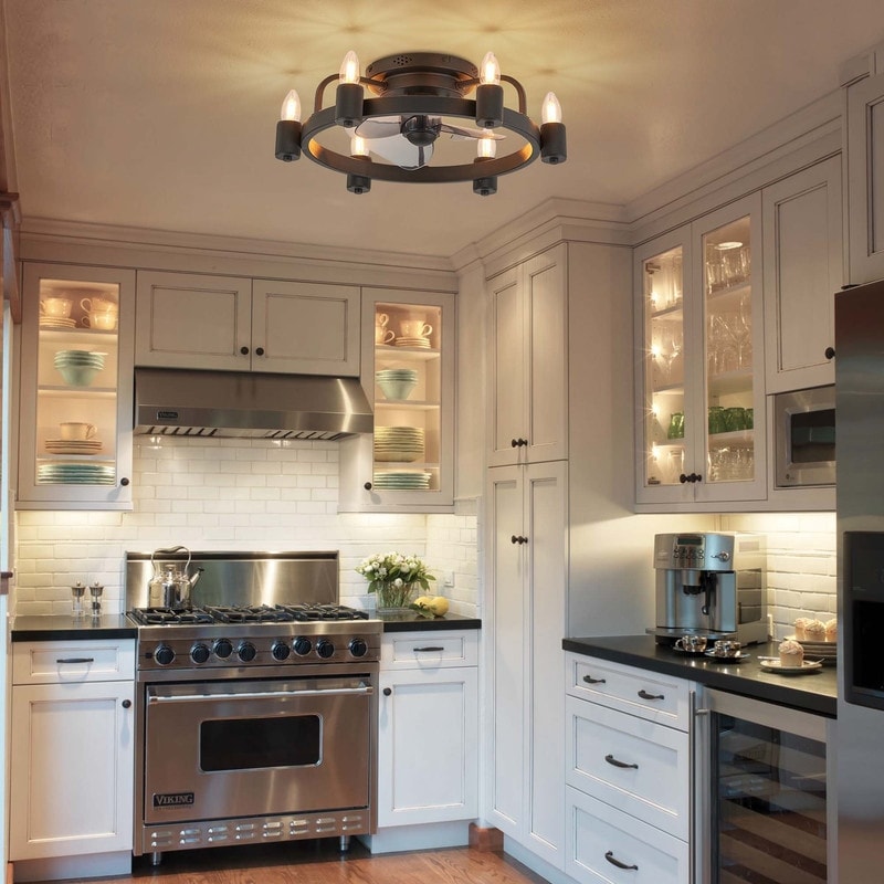 Ventilateur de plafond moderne de style ferme de 20 po, éclairage LED discret à encastrer avec télécommande pour salon