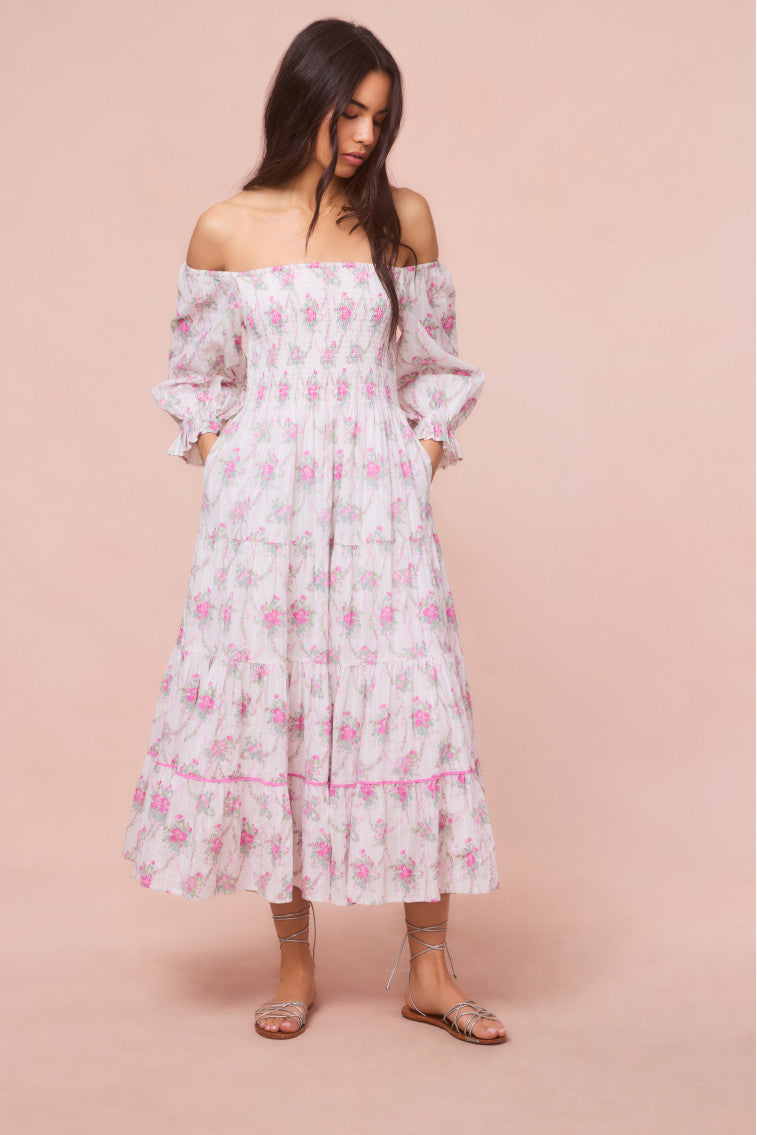 Robe mi-longue fleurie en coton Rigby