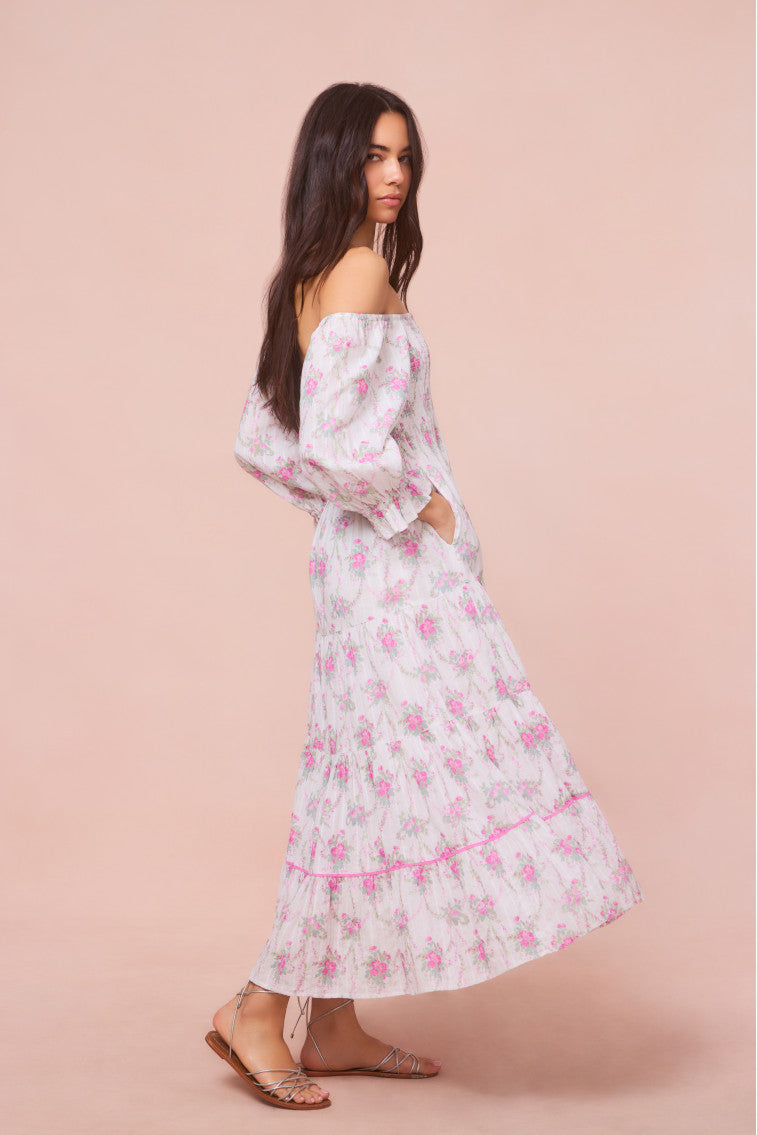 Robe mi-longue fleurie en coton Rigby