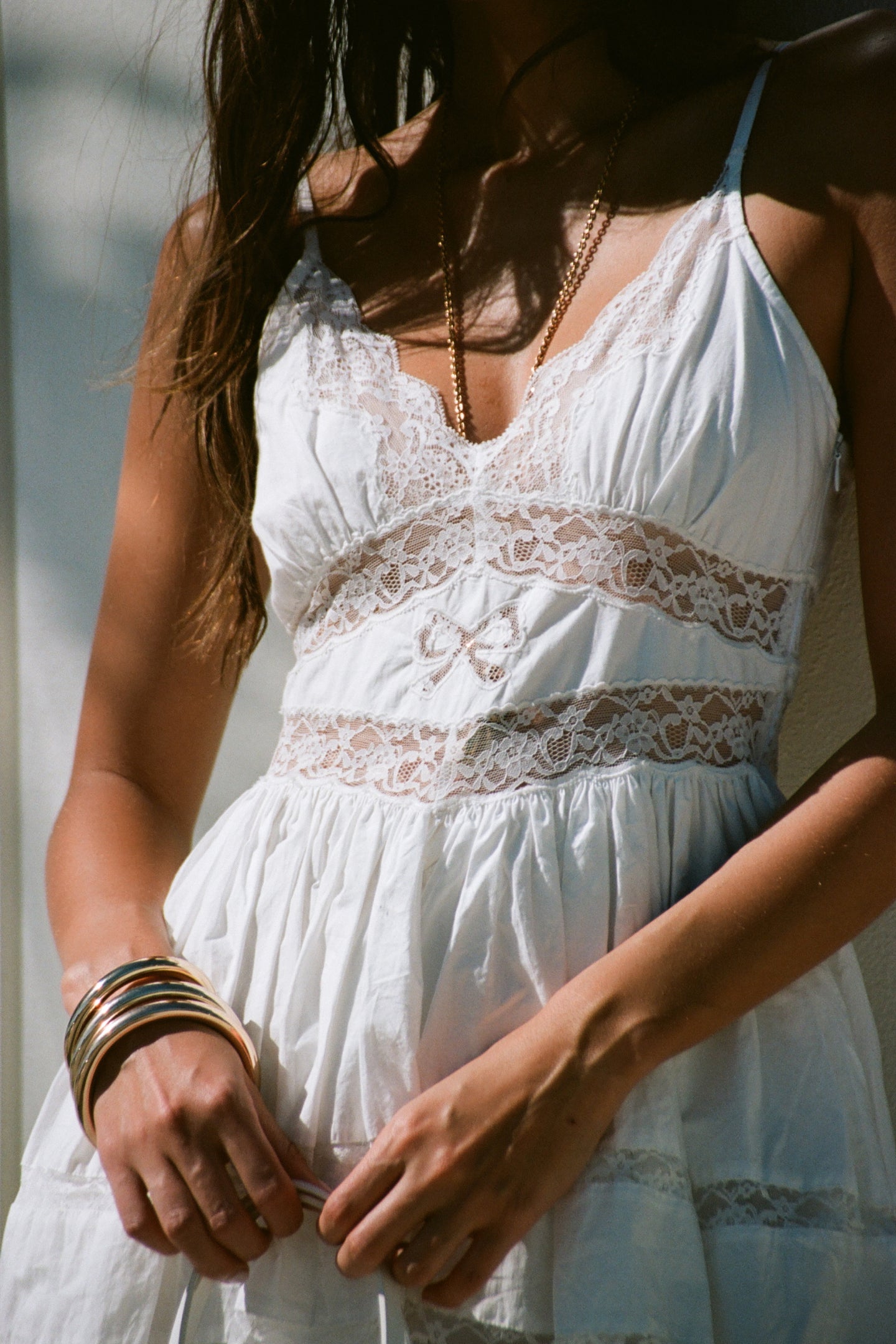 Robe courte en dentelle de coton Zima avec nœud - BLANC OPTIQUE