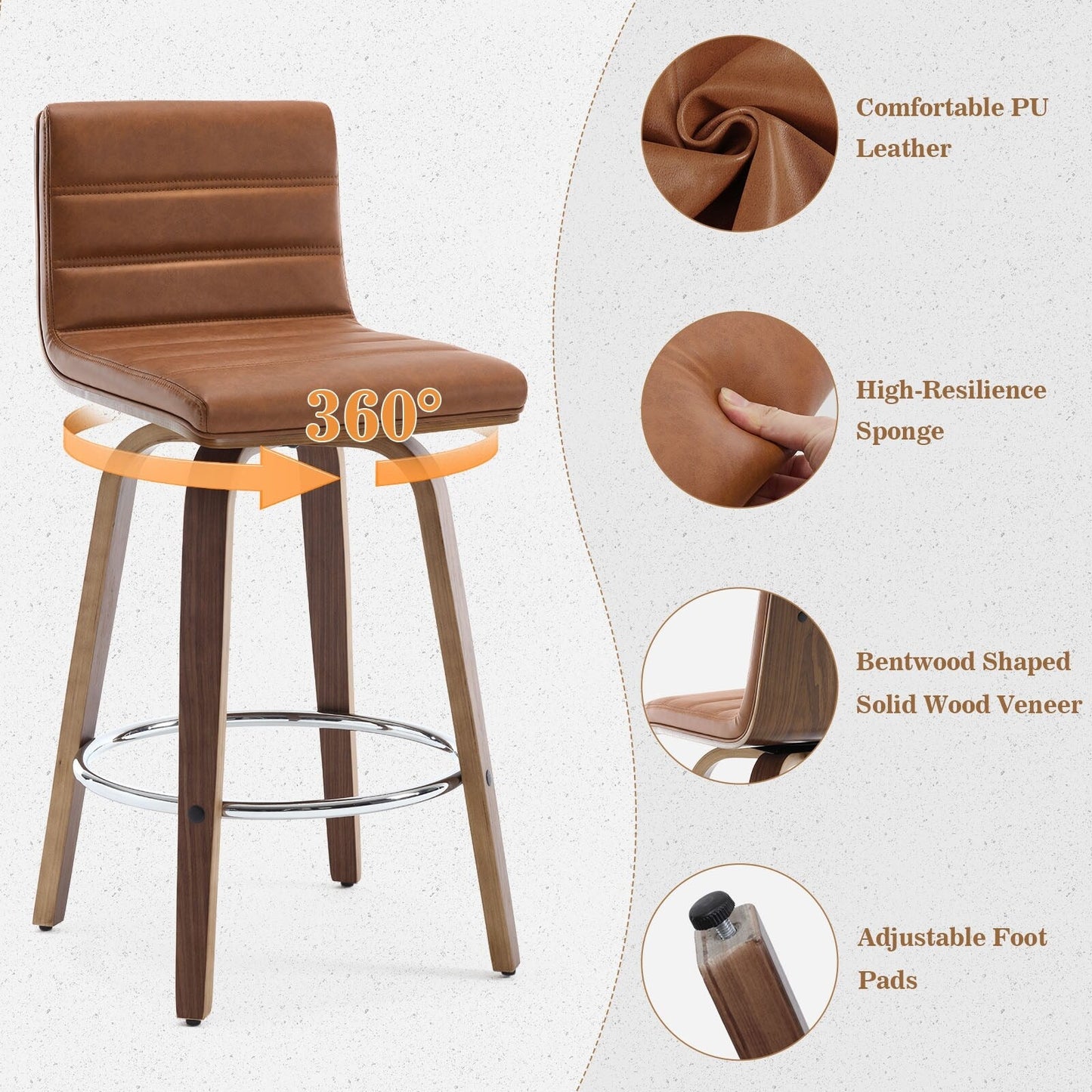 Tabourets de bar/comptoir pivotants en similicuir 26/29, lot de 2/3