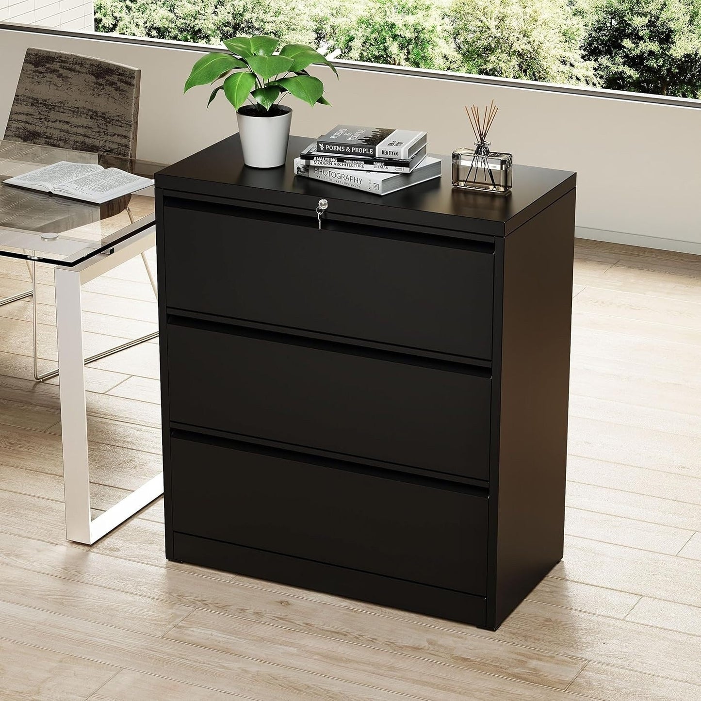 3 Drawer Metal Locking File Cabinet for Home Office, Rolling Cabinet Fully Assembled