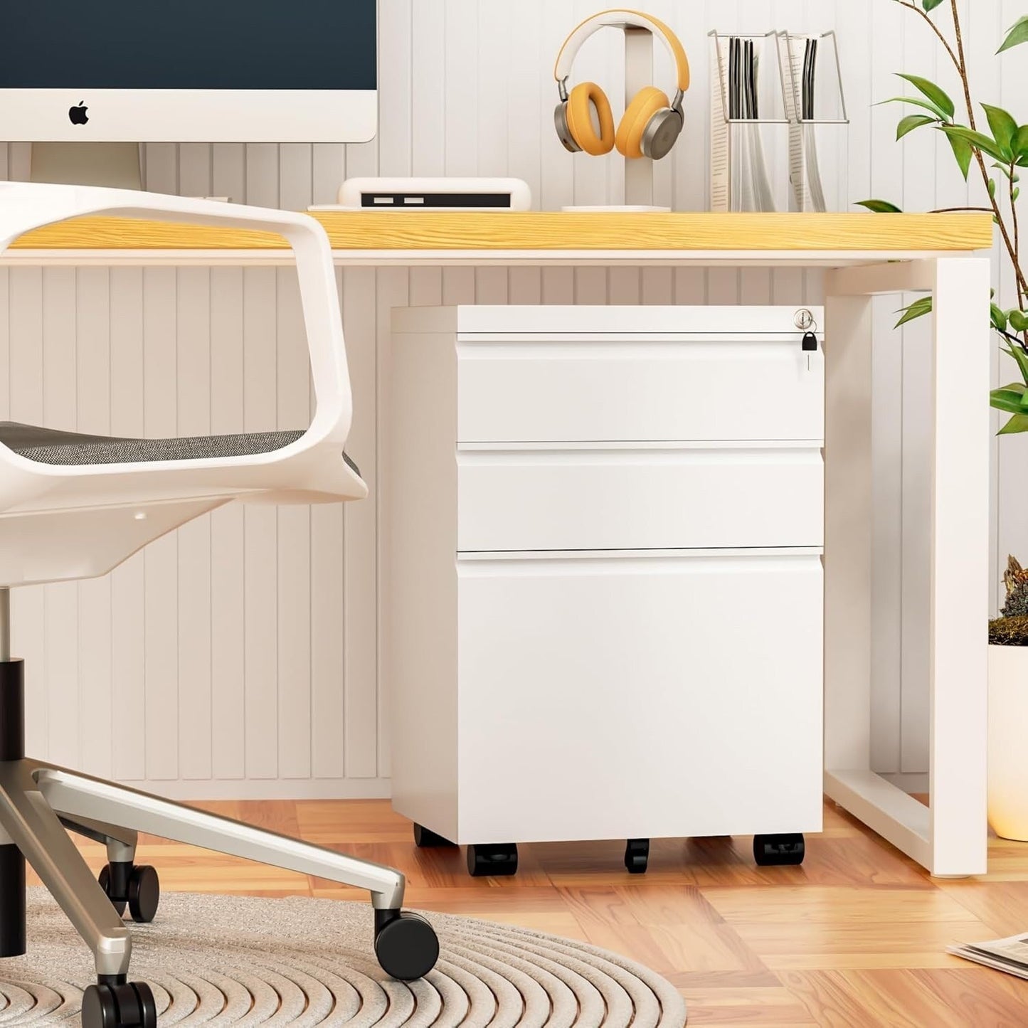 3 Drawer Metal Locking File Cabinet for Home Office, Rolling Cabinet Fully Assembled