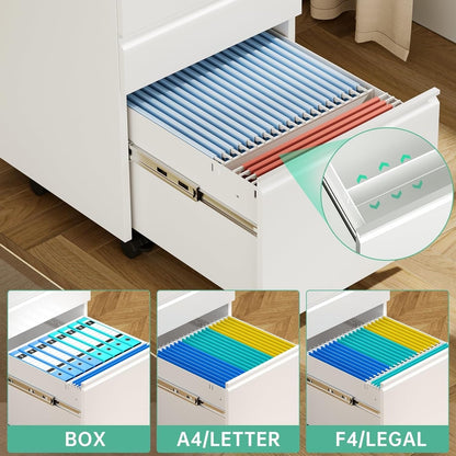 3 Drawer Metal Locking File Cabinet for Home Office, Rolling Cabinet Fully Assembled
