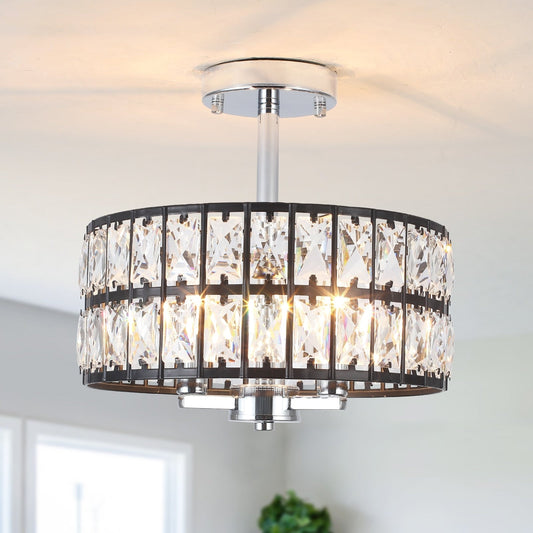 3-Light Crystal Semi Flush Mount Lights for Living Room Hallway