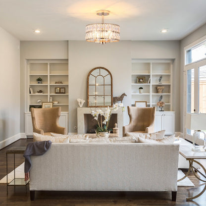 3-Light Crystal Semi Flush Mount Lights for Living Room Hallway