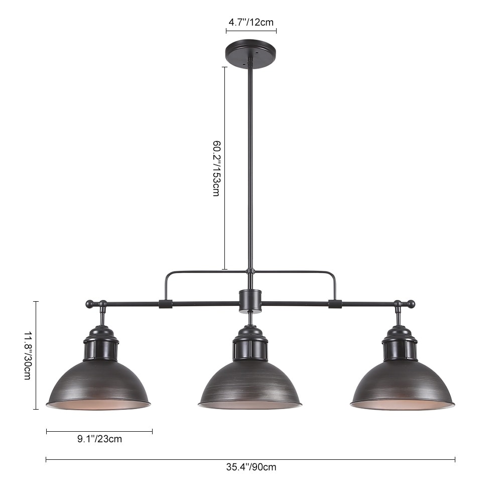 3-Light Farmhouse Retro Metal Linear Dome Pendant Light/Kitchen Island Lights