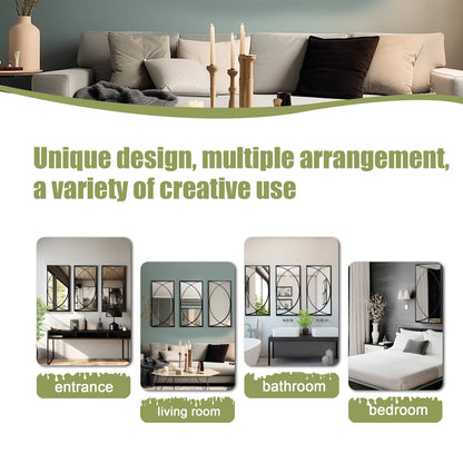 Ensemble de 3 miroirs muraux rectangulaires en métal noir - 31,9 H x 15,75 L x 0,75 P