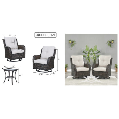 Fauteuil à bascule pivotant d'extérieur Gymojoy 3 pièces en osier avec coussin et table