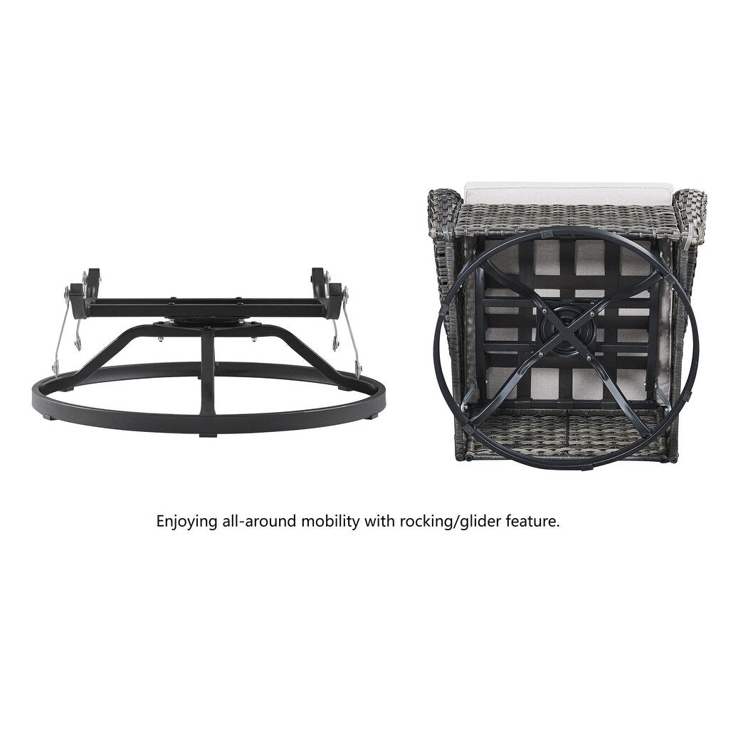 Fauteuil à bascule pivotant d'extérieur Gymojoy 3 pièces en osier avec coussin et table