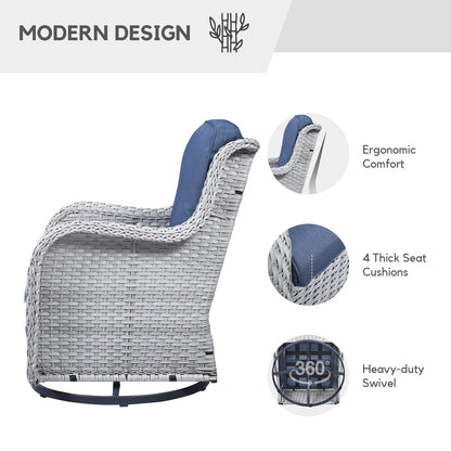 Fauteuil à bascule pivotant d'extérieur Gymojoy 3 pièces en osier avec coussin et table