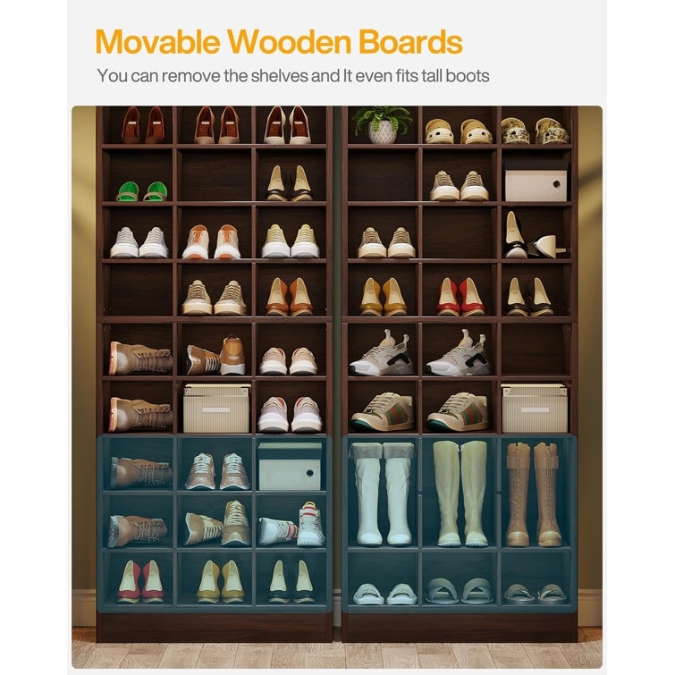 Meuble à chaussures haut 30 paires, 10 niveaux, en bois blanc, pour placard, entrée