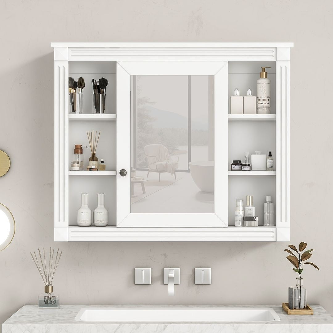 Meuble-lavabo moderne de 36 po avec lavabo supérieur et armoire à miroir, 2 portes et 2 tiroirs