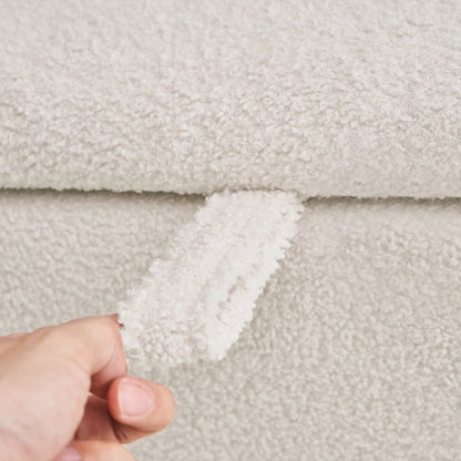 Banc ottoman de rangement en sherpa blanc cassé, repose-pieds, pour salon, chambre à coucher, pieds en bois