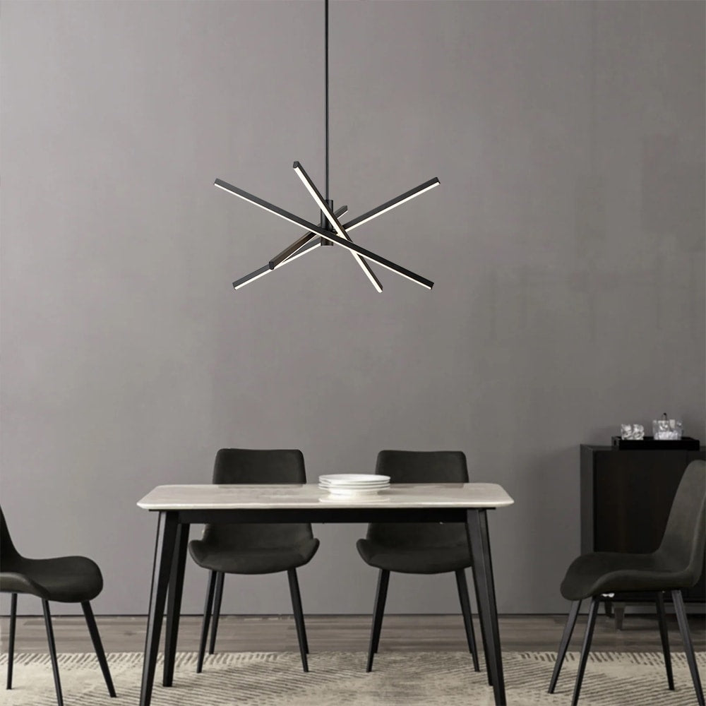 Lustre LED moderne en aluminium noir/doré, plafonnier linéaire Spoutnik pour salon/salle à manger/cuisine