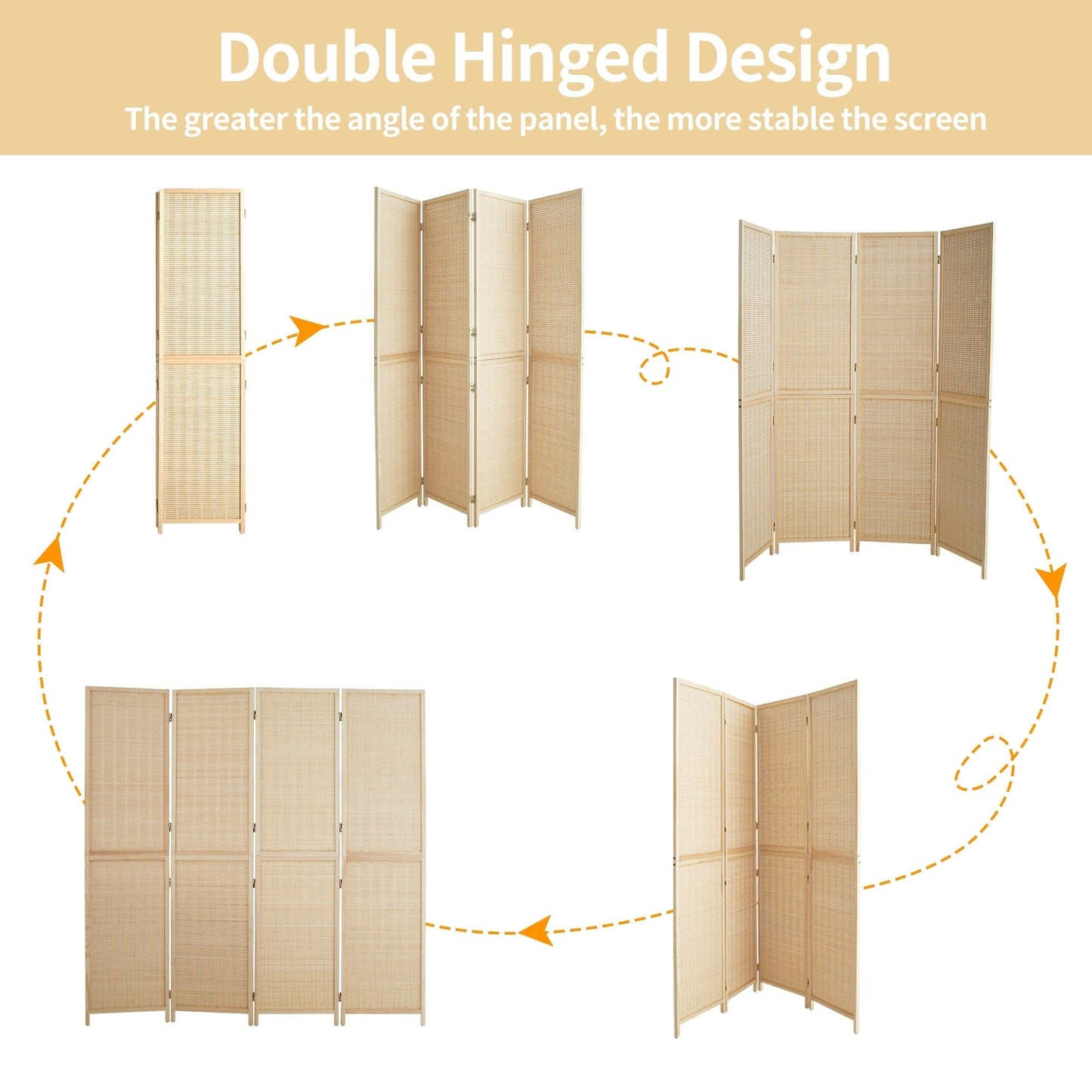 4/6 Panel Bamboo Room Divider 6 FT Detachable Wall Divider for Room Separation, Folding Privacy Screen