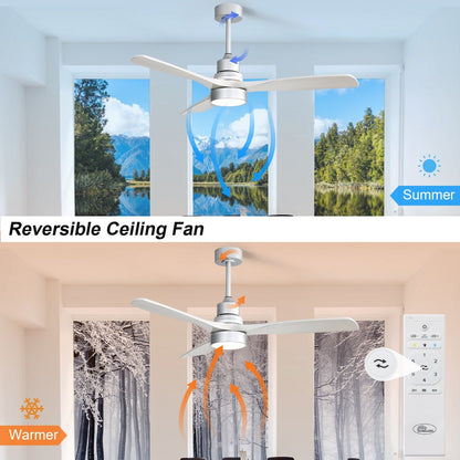 Ventilateur de plafond à LED intégré 48 et 52 pouces avec lumière et télécommande, moteur CC réversible